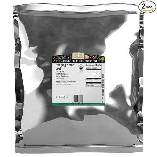 Frontier Co-op Organic Stinging Nettle Leaf, Cut and Sifted - For Making Nettle Tea - Kosher | 16 Ounce (Pack of 2)
