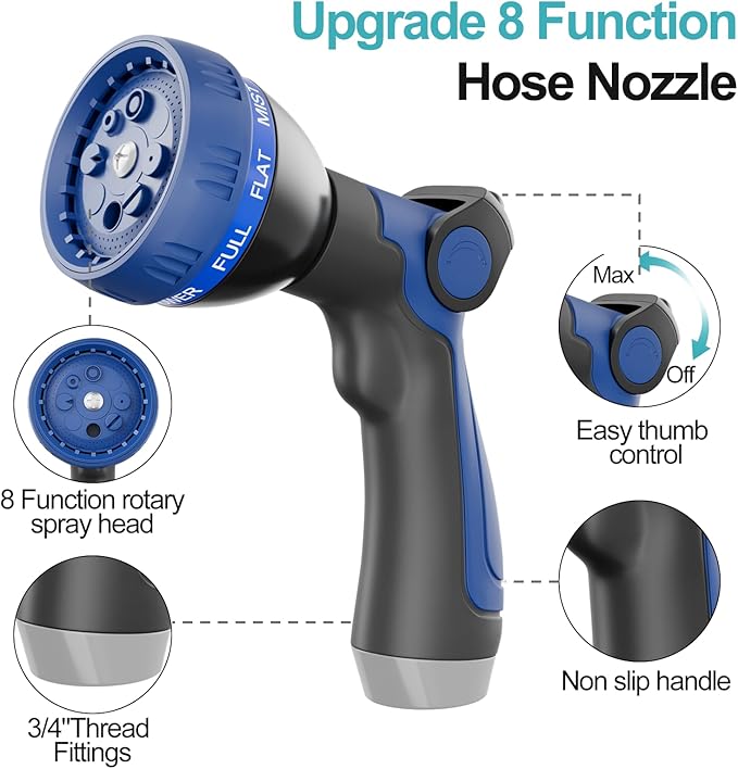 SPECILITE 75ft 304 Stainless Steel Garden Hose Metal, Heavy Duty Water Pipe with Nozzles for Yard, Outdoor - Flexible, Never Kink & Tangle, Puncture Resistant (Sky Blue)