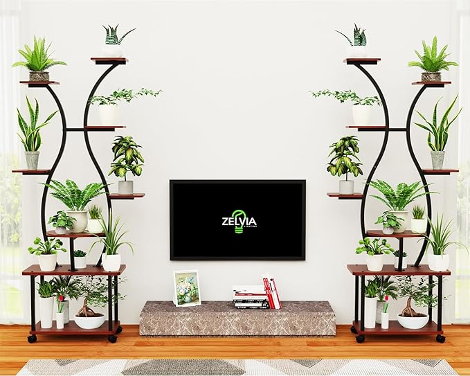 Plant Stand Indoor with Grow Lights-65" Indoor Plant Shelf,8 Tiered Corner Plant Stands for Indoor Plants,Metal Tall Plant Flower Display Shelves for Bedroom Living Room Balcony Patio, (Vase-shape)