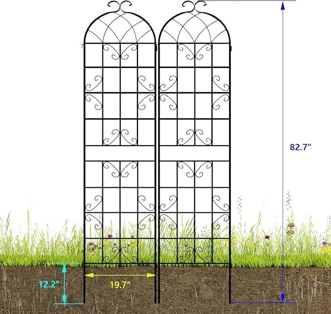 LZRS 4 Pack 83x20in Rustic Iron Arch Decoration Garden Trellis with Black Metal Coating – Perfect for Supporting Climbing Plants Outdoor, Roses, Vines, Flowers, and Vegetables.