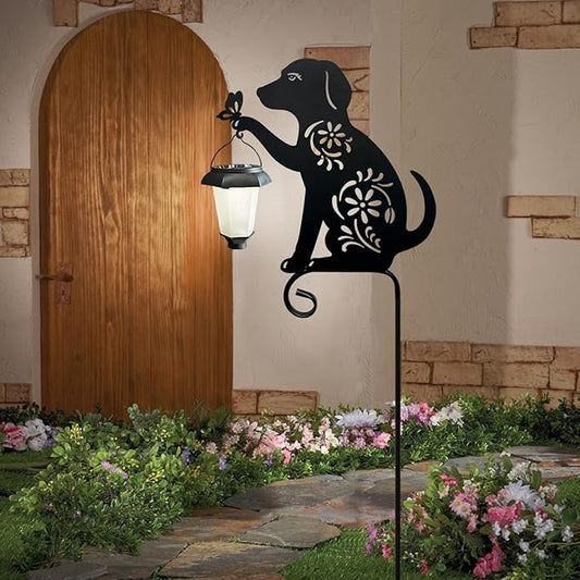 Dog Solar Lights Outdoor Garden,Hokfirm Beagle Dog Statues Outdoor,Metal Dogs Solar Lantern Garden Stakes for Yard,Lawn