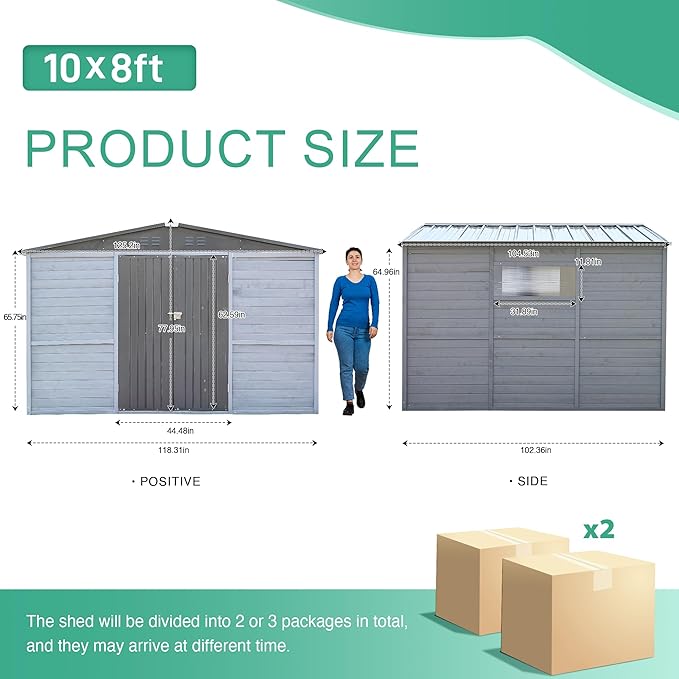 8x10 FT Outdoor Wood Storage Shed, Garden Tool Shed with Windows, Outside Storage Shed Waterproof for Backyard, Garden, Patio, 4 Vents (Without Floor) Gray