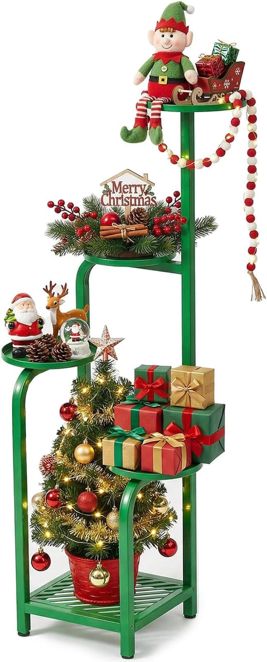 TOSKING 5 Tier Tall Plant Stand Indoor Outdoor, Heavy Duty Corner Shelf for Plants & Christmas Home Decor, Space Saving 3.9FT Metal Flower Pot Stand for Balcony, Garden, Living Room, Patio (Green, 47in)