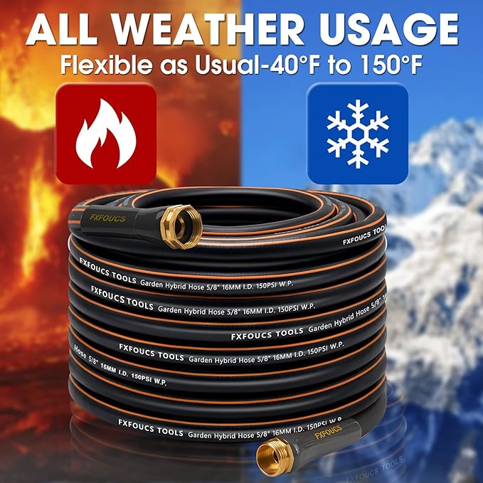 Heavy Duty Garden Hose – 5/8 Inch Flexible, Lightweight Hybrid Hose with 600 PSI Burst Pressure, Swivel Handle, and Durable Copper Male/Female Fittings (Black with hose sprayer, 75FT)