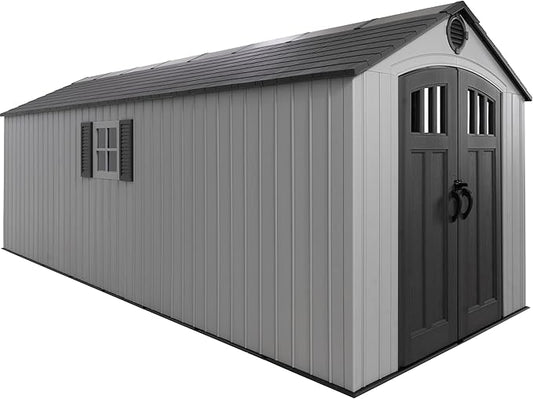 Lifetime Outdoor Storage Shed, 8x20 Ft, Gray, Resin Backyard Tool Shed with Lockable Doors and Weather-Resistant Panels