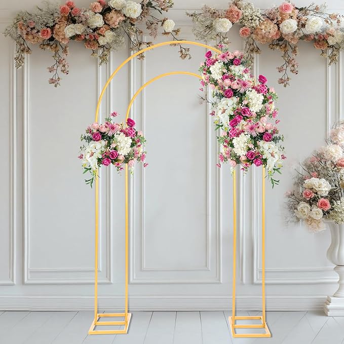 Open Arch Backdrop Stand Gold Metal Double Arch Backdrop Stand U Shaped Frame 7.2ft×4.4ft Flower Arches for Wedding Ceremony Baby Shower Birthday Garden Arch Party Decorations