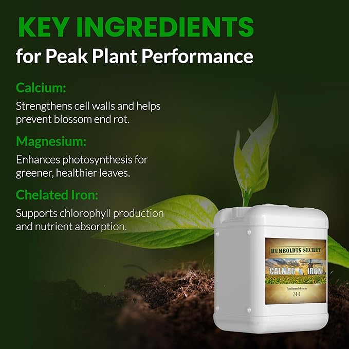 Humboldts Secret CalMag & Iron | Calcium, Magnesium & Chelated Iron Nutrient Fertilizer | Hydroponic Supplies for Vegetative & Flowering Growth in Soil, Coco, Hydroponics or RO Water | 5 Gallon