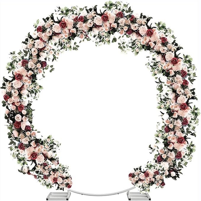 6.5FT Tall X 6.5FT Wide Metal Ring Arch for Outdoor Party Backdrop Decoration (with Ground Anchors, Screwdriver, and Instructions)