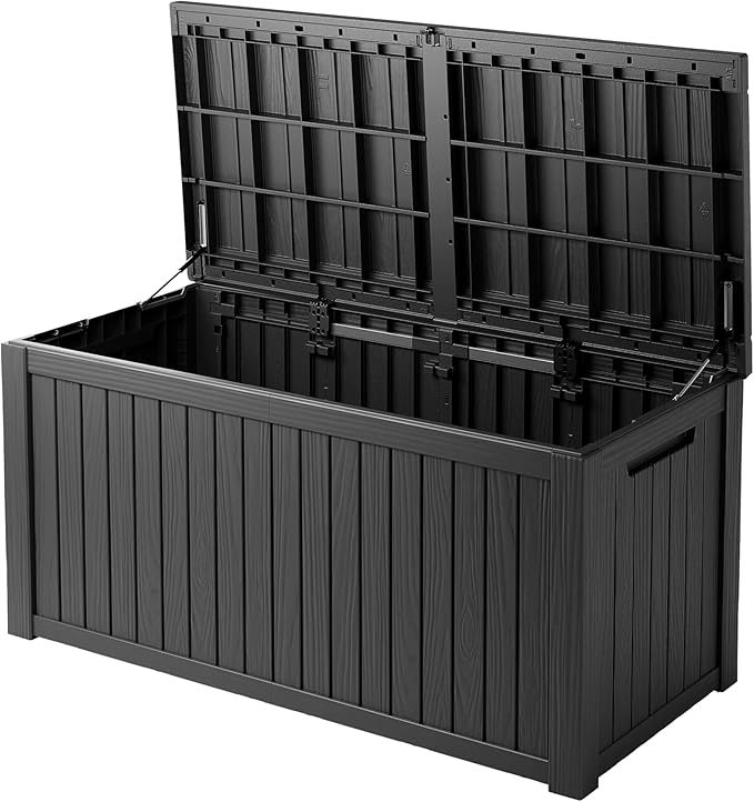 180 Gallon Outdoor Storage Box Patio Deck Box Waterproof, Resin Lockable Outside Large Storage Bin for Pool Cushion Furniture, Garden Tools UV-Resistant, Black
