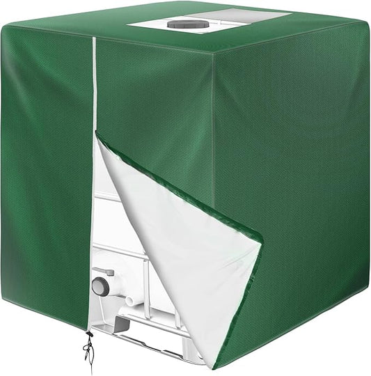 IBC Tote Cover, Outdoor Water Tank Covers Waterproof, 275 Gallon for 420D 1000L Garden Water Tank and Rain Barrel (Green)