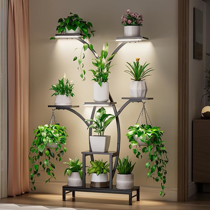 Plant Stand Indoor with Grow Lights - 7 Tiered Metal Corner Shelf for Multiple Plants, 62" Corner Plant Stand for Indoor Plants, Tree-Shaped Plant Rack for Home, Living Room, Office & Patio Decor