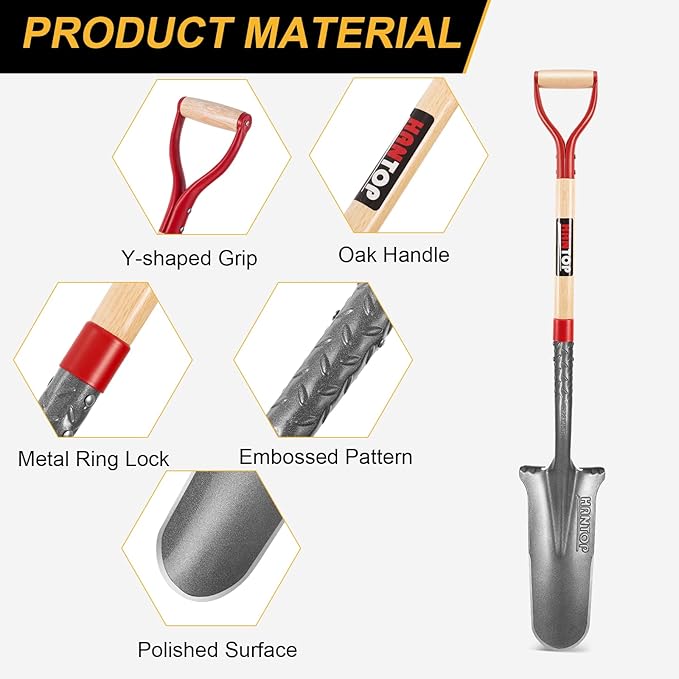 Drain Spade Digging Shovel with Wooden Handle for Trenching,Transplanting,Garden,44 inches