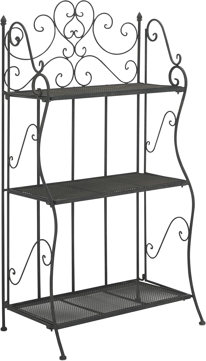 SAFAVIEH Outdoor Collection Torus Victorian Scroll Antique Black 3-Tier Shelf (Fully Assembled)