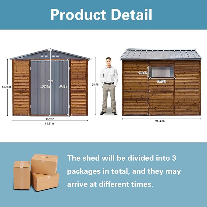 8x8 FT Outdoor Wood Storage Shed, Garden Tool Shed with Windows, Outside Storage Shed Waterproof for Backyard, Garden, Patio, 4 Vents (Without Floor) Wood Color