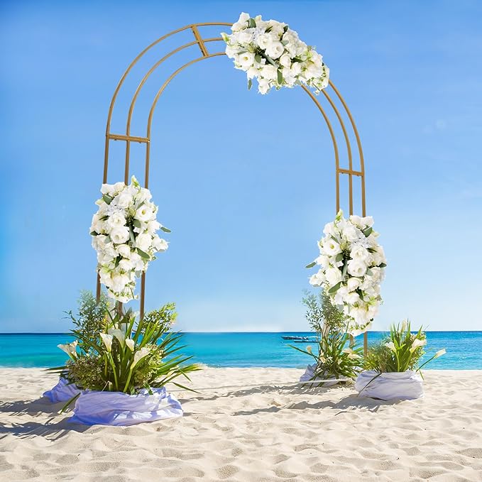 Wedding Arch Stand Gold Metal Backdrop Balloon Archway Decoration Stand 6.9 * 8.5FT Indoor Outdoor Party Ceremony Arches Frame Climbing Flower Plant Garden Arbor