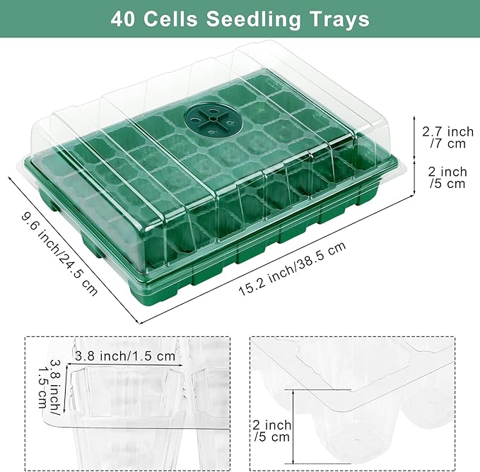 Elcoho 6 Pack Seed Starter Tray Kit 40 Cells Seedling Trays with Humidity Dome and Base Mini Propagator Plant Nursery Pots Total 240 Cells for Greenhouse Plants Growing, Green