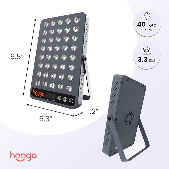Hooga Red and Near Infrared LED Panel, 660nm & 850nm Light, Built-in Stand and Timer, 40 LED Model – HG200