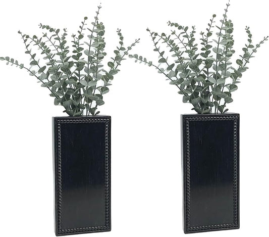 Wood Wall Planter Set of 2, Farmhouse Wall Hanging Decor Pocket Planter for Greenery and Dried Flowers, Rustic Indoor Wood Hanging Vase (Black)