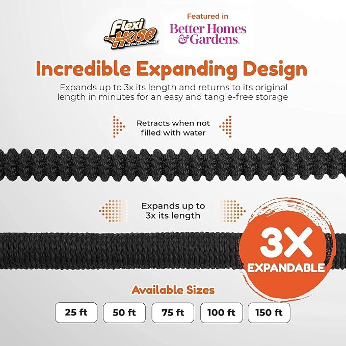 Flexi Hose Expandable Garden Hose with 8 Function Nozzle, 150FT - Lightweight Retractable Garden Hose, Water Hose - No-Kink Flexibility, 3/4 Inch Solid Brass Fittings and Double Latex Core