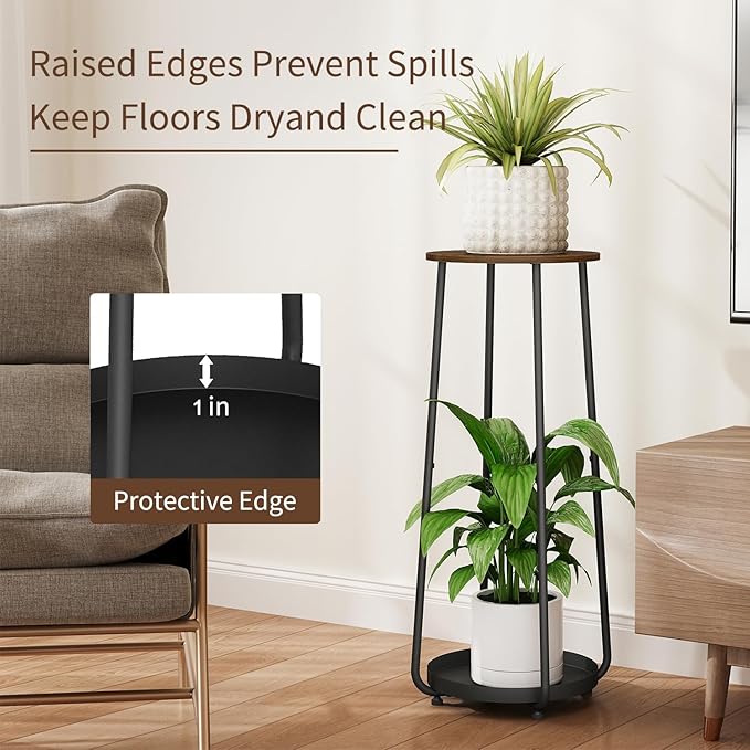 YINMIT Plant Stand Indoor, 2 Tier Wood Plant Stand, 30" Tall Vertical Flower Pot Stand, Round Corner Plant Shelf, Planter Pot Holder for Balcony Garden Patio Living Room