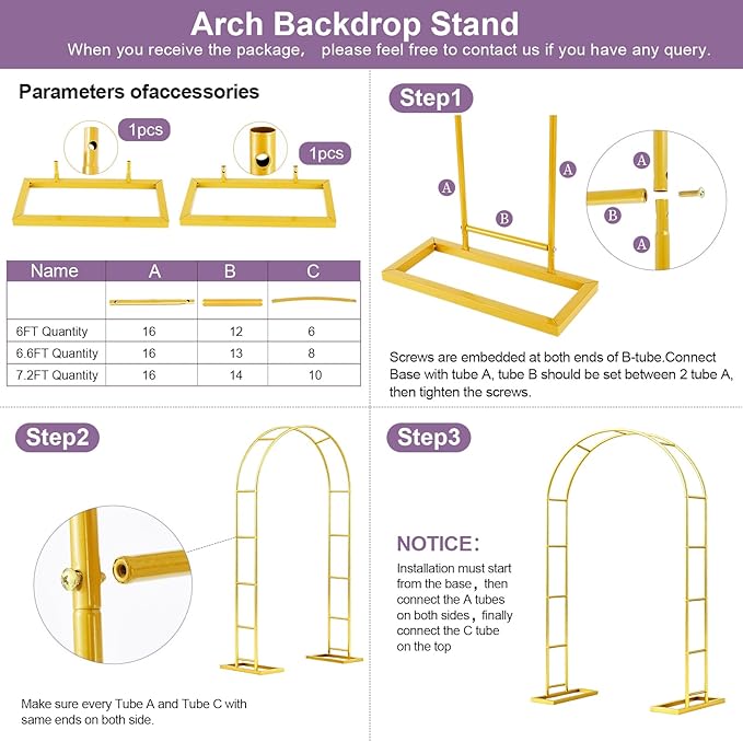 Metal Garden Arch Trellis Arbor Set of 2, 7.2FT+6.6FT Wedding Arch Stand with Steel Frame, Metal Pergola Arbor with Base for Decor Garden Trellis Climbing Plant, Bridal Party Ceremony