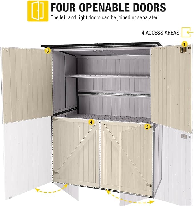 Aivituvin Shed Outdoor Storage Cabinet with Durable Metal Frame Waterproof Garden Tool Storage with Adjustable Shevels and Floor for Backyard Garden Patio Lawn, 55" L, Off White