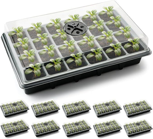 10 Pack XL-Cell Seed Starter Tray, 240 Cells Seedling Trays (2'' Each Cell) with Humidity Dome & Vented Lid, Mini Greenhouse Propagator for Plant Growing, Gardening Supplies