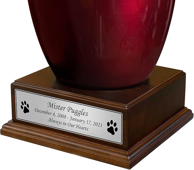 Mainely Urns Polished Walnut Wood Finished Pet Cremation Urn Pedestal with Silver Nameplate for Pet Ashes Display Memorial Stand Non-Personalized Pet Urn Base(Silver Pet Pedestal)