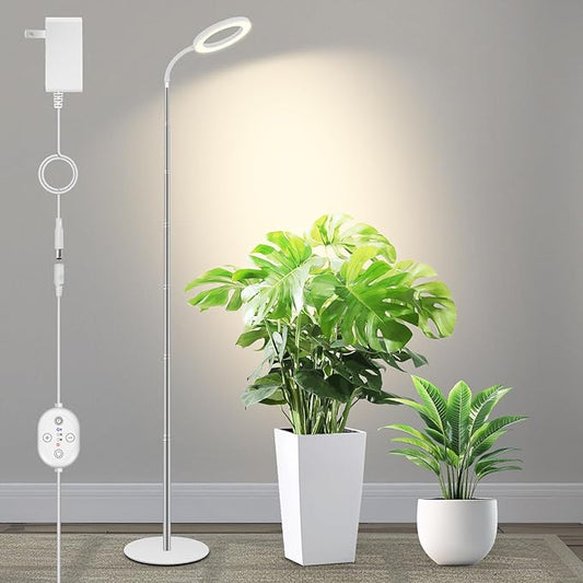 Grow Lights for Indoor Plants 24V, 660nm-Enhanced Full Spectrum, LUMILEDS LED Plant Light, 6.3in Grow lamp with Timer & Dimming, Adjustable Height 14-59in, 15W, 260μmol/s/m²@15cm(6in), J15-W