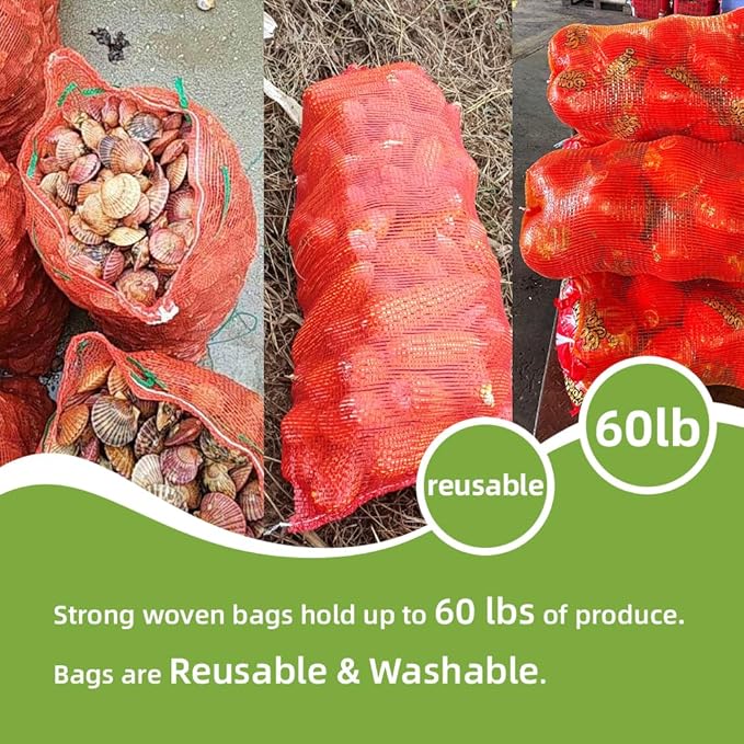 300pcs Extra Large Mesh Produce Bags 60 lbs Reusable Onion Sacks Vegetable Storage Bags Washable Net Bag 21” x 32” for Onion Potato Firewood Crawfish, Pack of 300