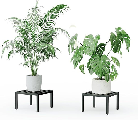 Zhongma 2 Pack 12" Sturdy Potted Plant Stand Flower Pot Holder Heavy Duty Construction, Square Low Plant Stand 12 x 12 x 7.87 inch for Home Indoor and Outdoor, Sturdy plant riser and saucer without Installation Required