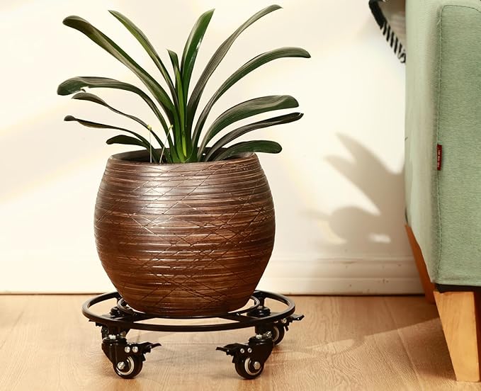 3 Packs Large Metal Plant Caddy with Wheels 13.6" Rolling Plant Stands Heavy-Duty Wrought Iron Plant Dolly Plant Rollers Planter Mover with Casters