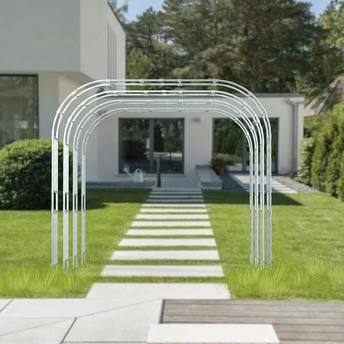 Metal Garden Arch - Length: 98.5in, Wide: 15.8in Garden Arches Trellis for Climbing Plants Outdoor - Garden Arch for Lawn, Party, Ceremony Wedding Decoration (White)