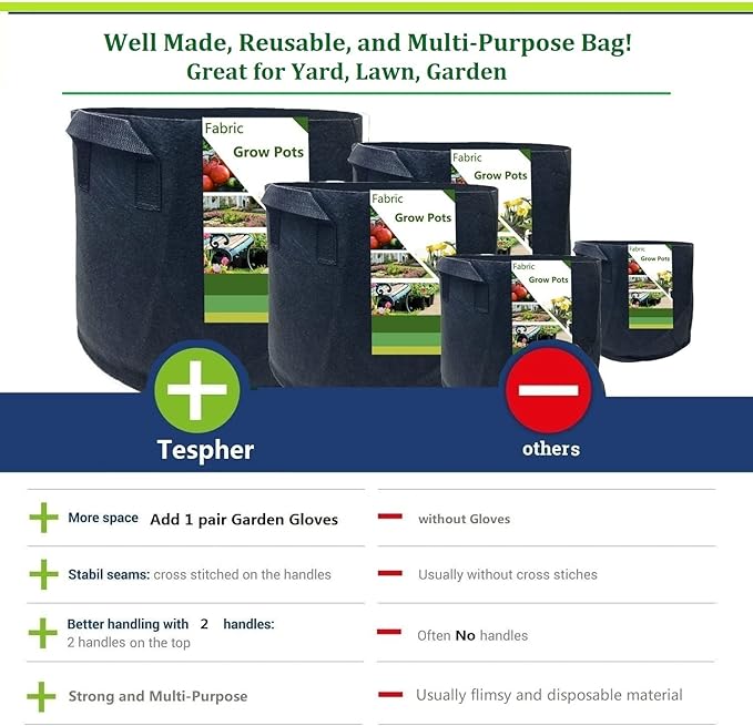 3-Pack 40 Gallon Thickened Plant Grow Bags Large (28x16 in) Heavy Duty Garden Bag Fabric Plant Pots for Potato,Tomato Planter,Herbs Veggies Planting,Flower Pots,Barrel Planter,Yard Waste Bag,Leaf Bags
