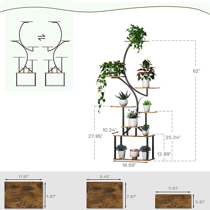 Plant Stand Indoor with Grow Lights, 2 Pack 62" Tall Corner Plant Shelf with Hook for Plants Multiple, Tree-Shaped Tiered Metal Plant Flower Holder with Adjustable Brightness & Timer for Home, Patio