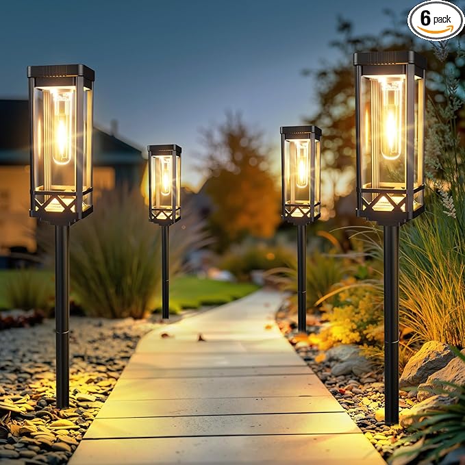 KOOPER Taller Solar Pathway Lights Outdoor, 6 Pack Upgraded Brighter Solar Garden Lights Solar Powered, Up To 15 Hours Outdoor Solar Lights for Yard Landscape Lighting Path Walkway Driveway Sidewalk