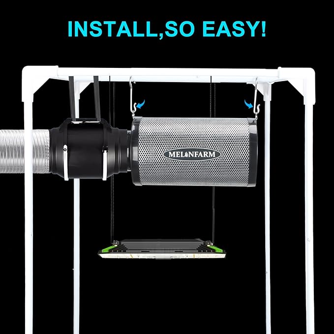 MELONFARM 4 Inch Air Carbon Filter Smelliness Control with Australia Virgin Charcoal, Odor Removal for Grow Tent, Inline Fan, 8' Ducting, Cooling & Vent Cover Included, Insulated Flange 4" x 10.3"