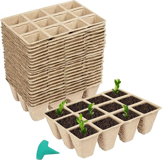 GROWNEER 288 Cells Peat Pots Seed Starter Trays 24 Packs Biodegradable Seedling Pots Germination Trays Organic Plant Starter Kit with 15 Pcs Plant Labels