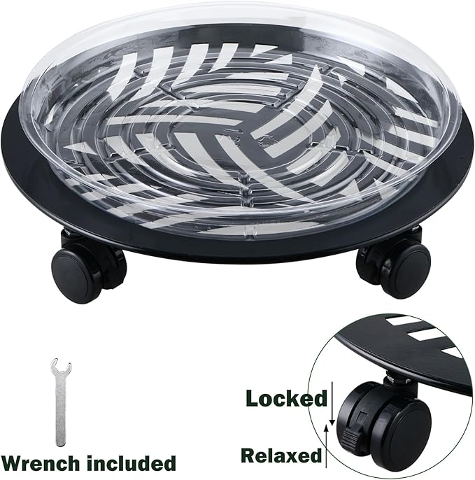 3 Packs 13 inches Large Metal Plant Caddy with PU Wheels Heav-duty Rolling Plant Stands Indoor Outdoor Wheeled Plant Dolly Coasters Flower Pot Mover Rollers Plant Trolley Cart, Plant Saucers Included