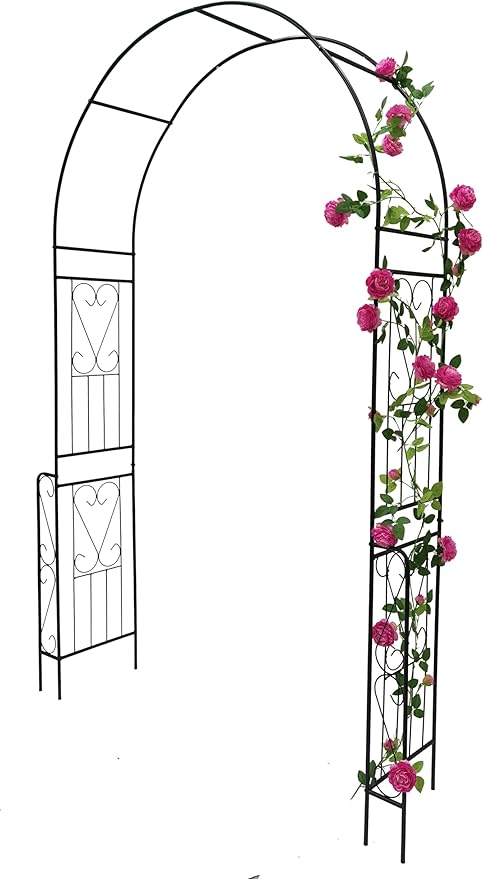 Metal Garden Arch, Assembly Garden Arbor Trellis Climbing Plants Support Rose Arch Outdoor Wedding Arch Party Events Archway (W55'' x H94.5'', Cream White)