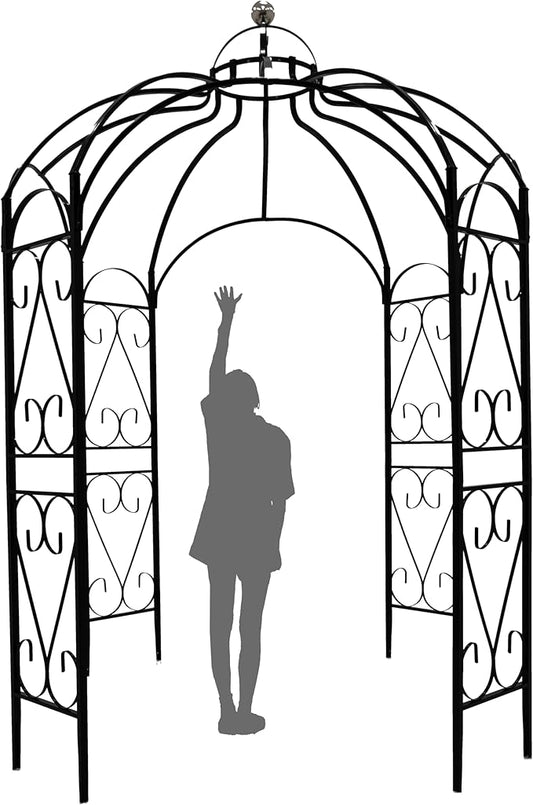 OUTOUR Versatile Oversized 9FT Iron Garden Gazebo Arbor Arbour Heavy Duty Metal ArchTrellis Support for Plants Climbing Garden Outdoor Yard Patio Wedding Party Ceremony Decor Arch