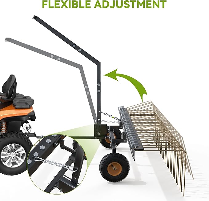 AUTOSAVER88 60" Tow Behind Steel Pine Straw Rake Durable Corrosion Resistant Lawn Rake