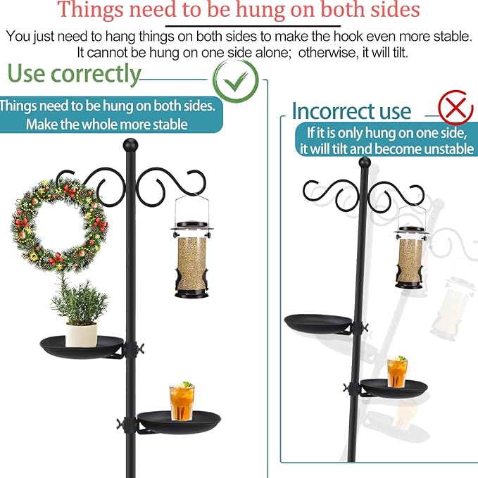 Thickened 74" Shepherd's Hook Stand, Bird Feeder，Floor Hanging Plant Stand，Wind Chime Hanger, Waterproof Metal & Adjustable-Height Standing Pole Holder , Indoor & Outdoor（2 Placement Racks