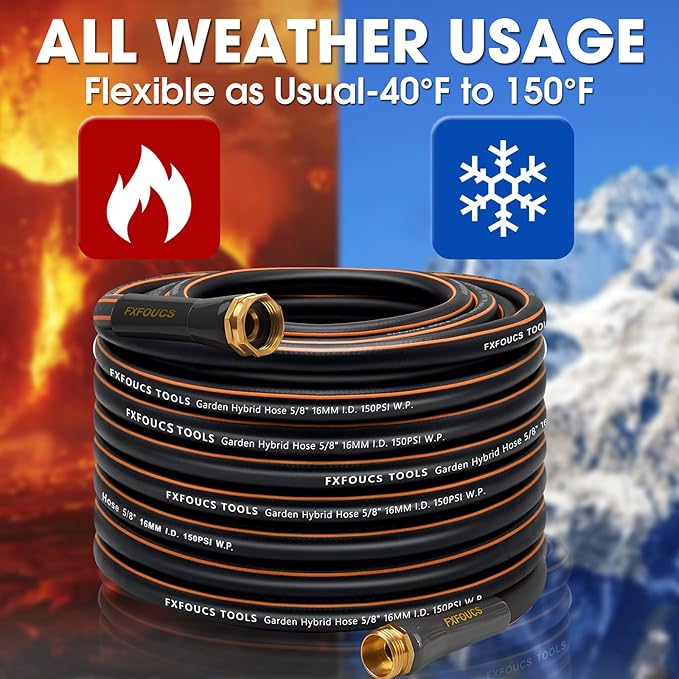 Heavy Duty Garden Hose – 5/8 Inch Flexible, Lightweight Hybrid Hose with 600 PSI Burst Pressure, Swivel Handle, and Durable Copper Male/Female Fittings (Black, 100FT)