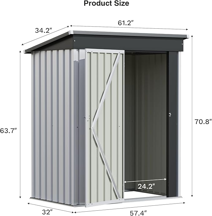 Patiolife 5x3 FT Outdoor Storage Shed, Metal Shed with Lockable Door & Sloping Roof, Steel Tool Shed for Backyard Patio Lawn, White