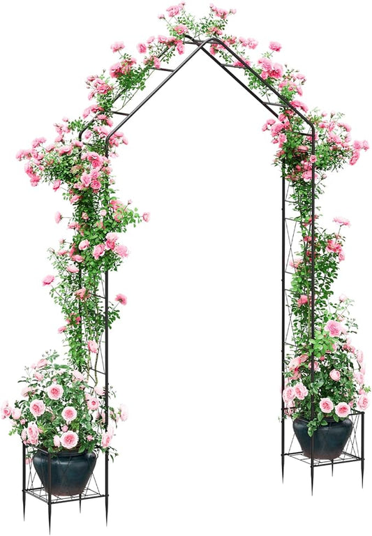 Garden Arch Trellis for Climbing Plants Outdoor 7.6Ft Metal Garden Arbor Archway with Planter Decorations Wedding Arch Backdrop Stand for Ceremony Christmas Party Backyard and Patio, Black