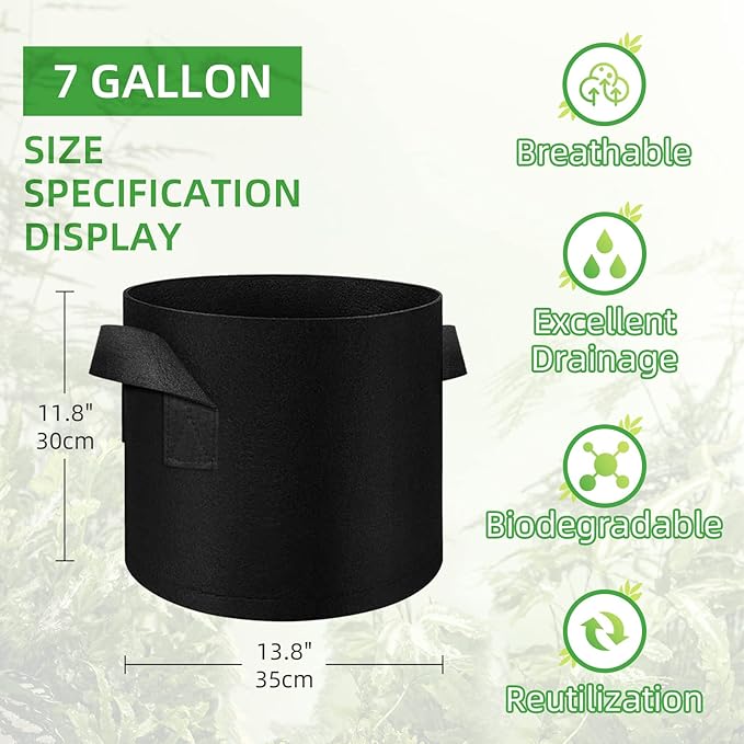 LITLANDSTAR 100-Pack 7 Gallon Grow Bags, Heavy Duty Thickened Nonwoven Aeration Fabric Pots with Handles, Aeration Grow Bags for Vegetable/Flower/Plant