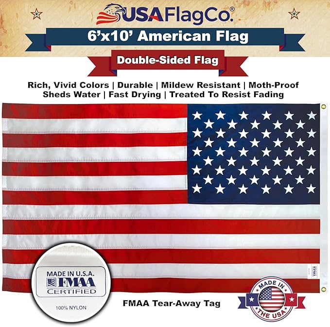 American Flags for Outdoors | USA Flag Co. Made in USA: The Best 6x10 Embroidered Stars and Sewn Stripes, United States Flag 6 x 10 ft