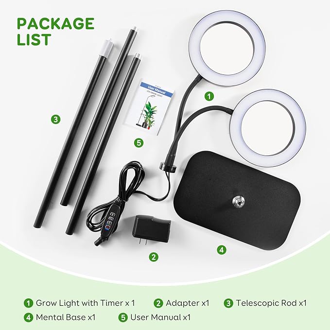 Dual Head Grow Light for Indoor Plants,Full Spectrum LED Halo Plant Lights with Stand, Floor Standing Growing Lamp with Adjustable Height,Auto Timer,Dimmable Brightness for Tall Large Plant
