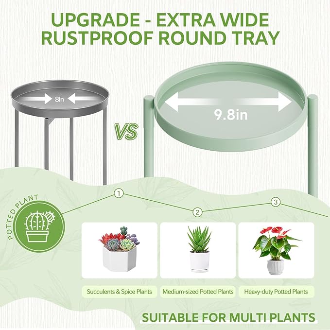 iDavosic.ly 5 Tier Large Plant Stand Indoor, 10 Inch Wide Corner Tall Metal Plant Stands Outdoor for Multiple Plants, Folding Tiered Flower Display Holder Rack Shelf, Light Green